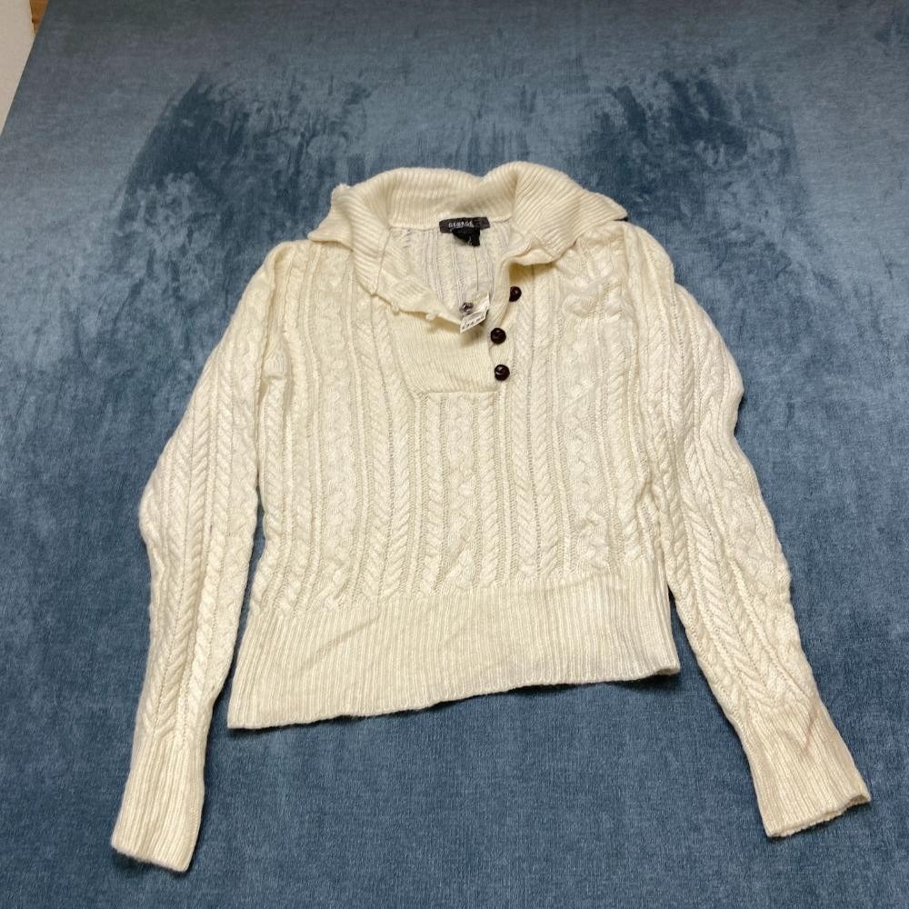 George ME By Mark Eisen Sweater Womens Large 12/14 Beige Cable Knit Collared